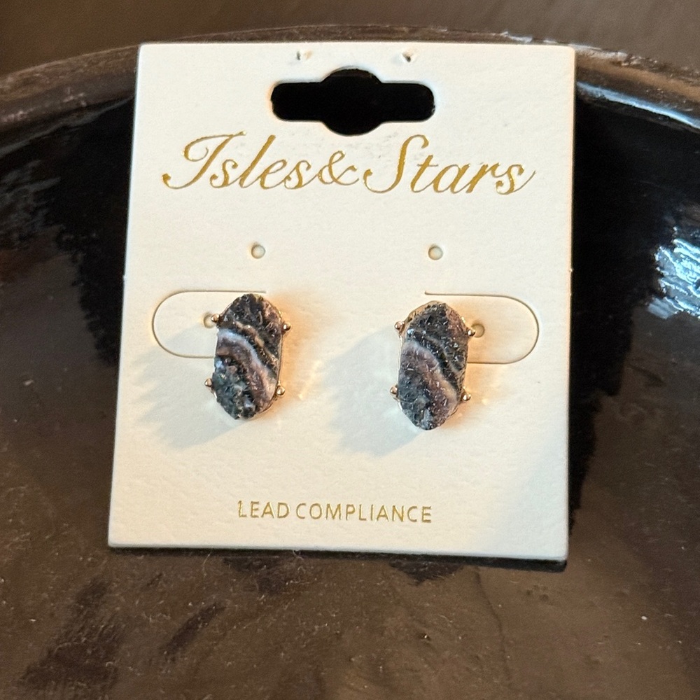 Brielle Marble Green Druzy Stud Earrings